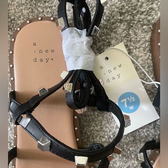 A New Day Sandals Astrid Studded Strappy Gladiator Black Womens - Picture 3 of 4